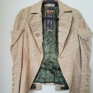 L.A.M.B. Beige Textured Blazer with Green Lining